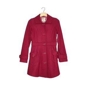 Anthropologie Brand Tulle Vintage Red Wool Blend Pea Coat